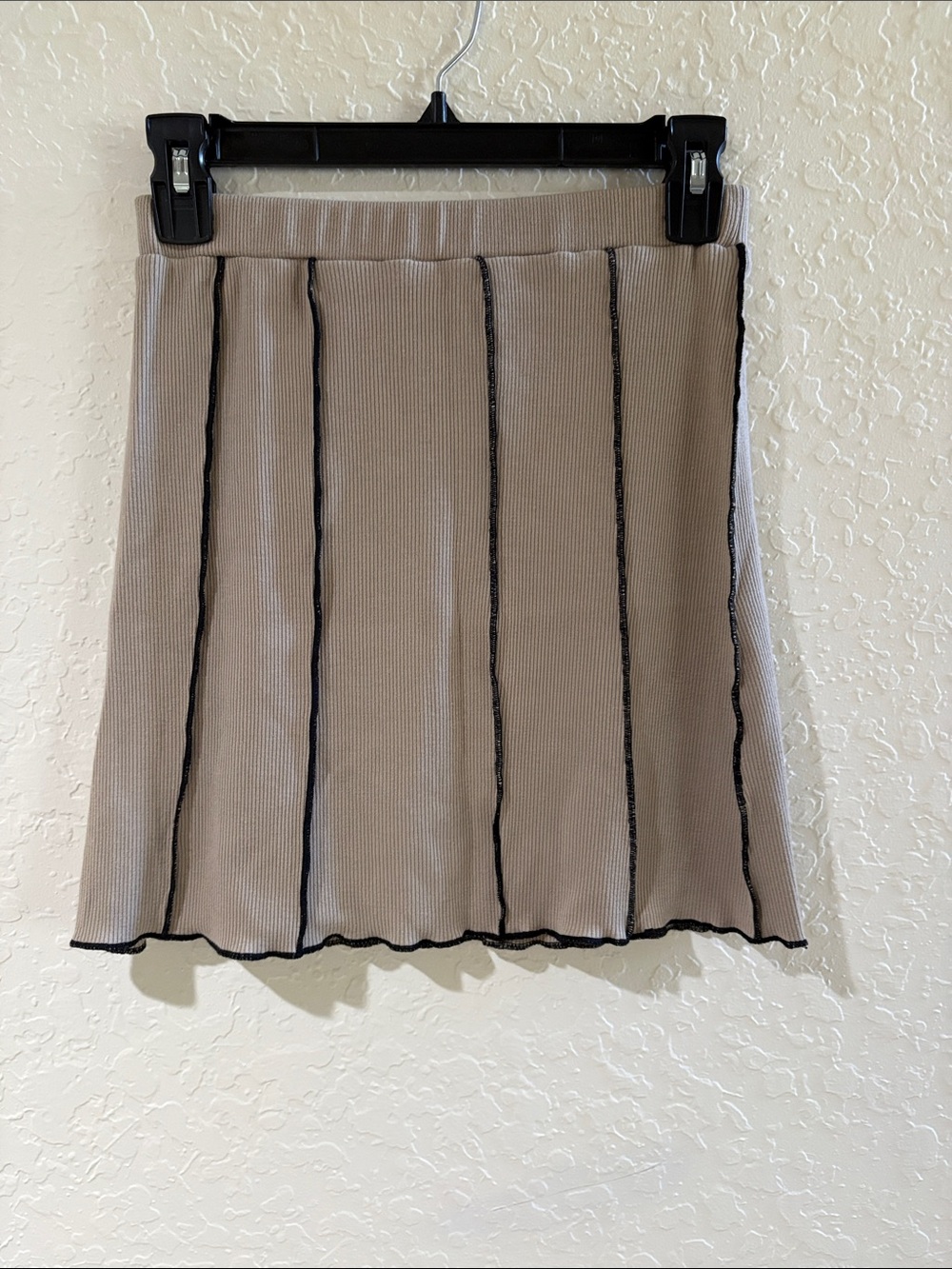 Princess Polly Beige Mini Skirt with Black Contrast Piping - Picture 3 of 5